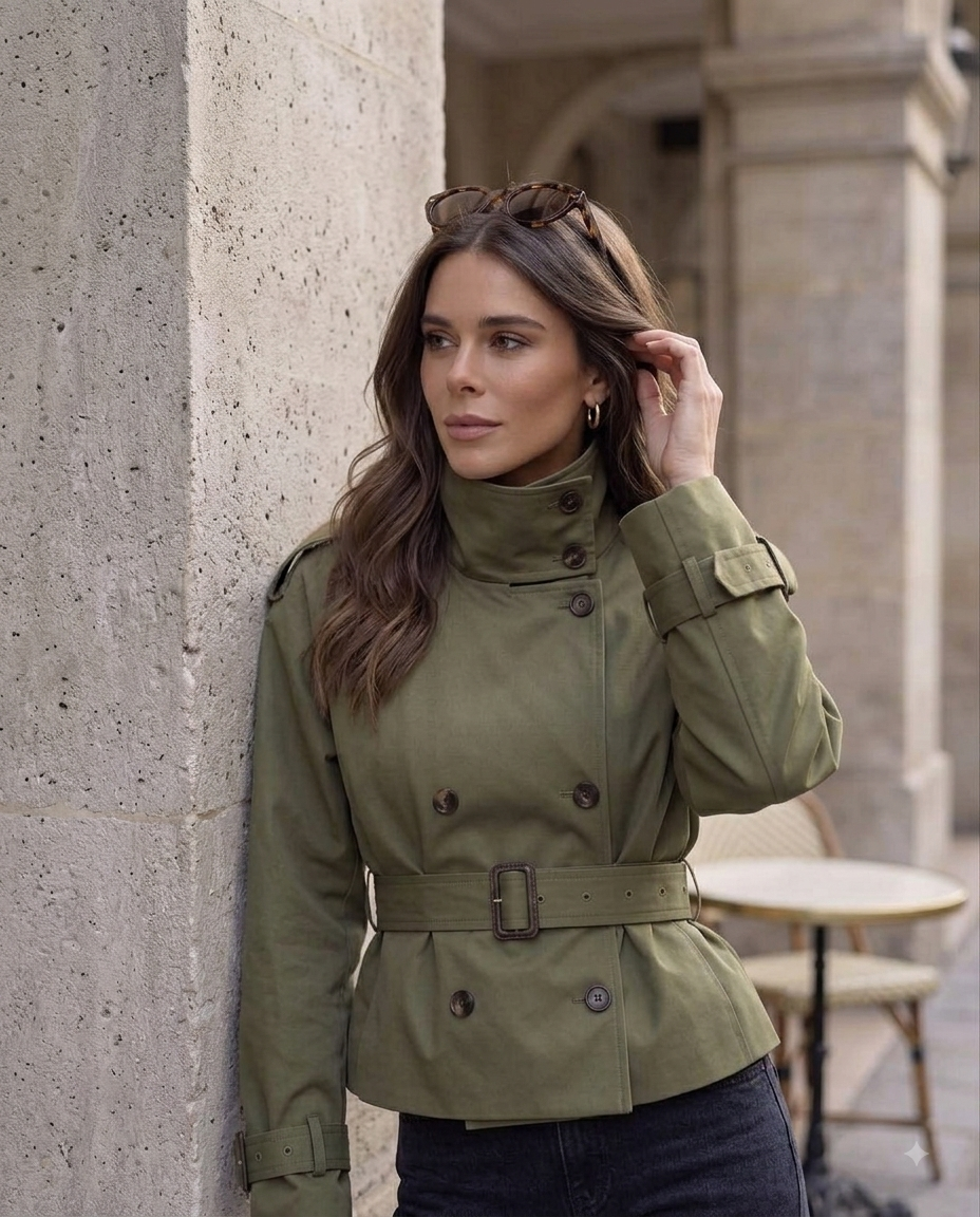 Kurzer Trenchcoat mit Stehkragen und Gürtel – Wasserdichte Herbstjacke im Casual-Chic-Stil
