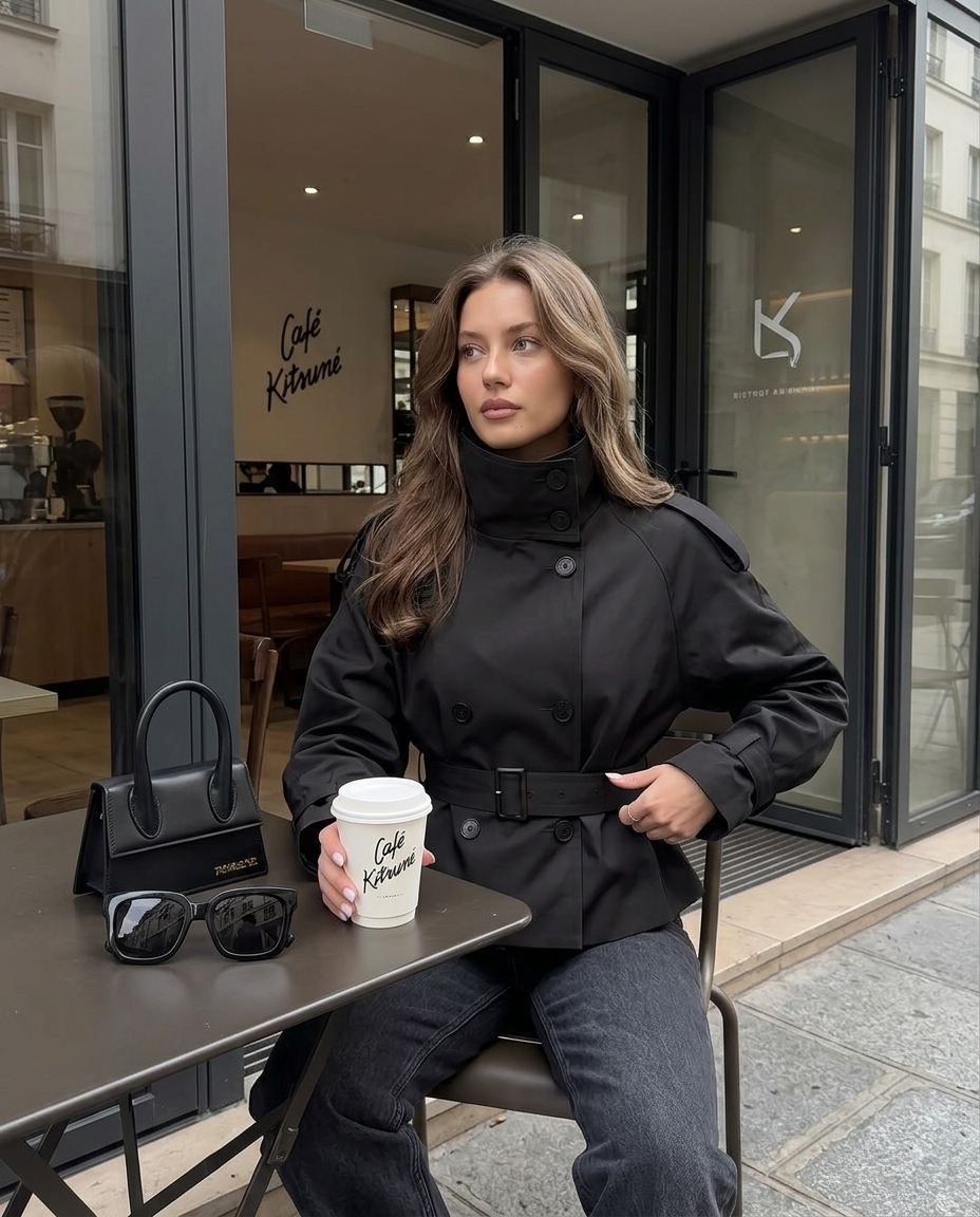 Kurzer Trenchcoat mit Stehkragen und Gürtel – Wasserdichte Herbstjacke im Casual-Chic-Stil