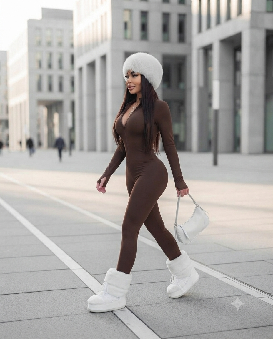 Tuta Intera Aderente Termica con Cerniera – Jumpsuit Sportiva Zip-Up Urban Style