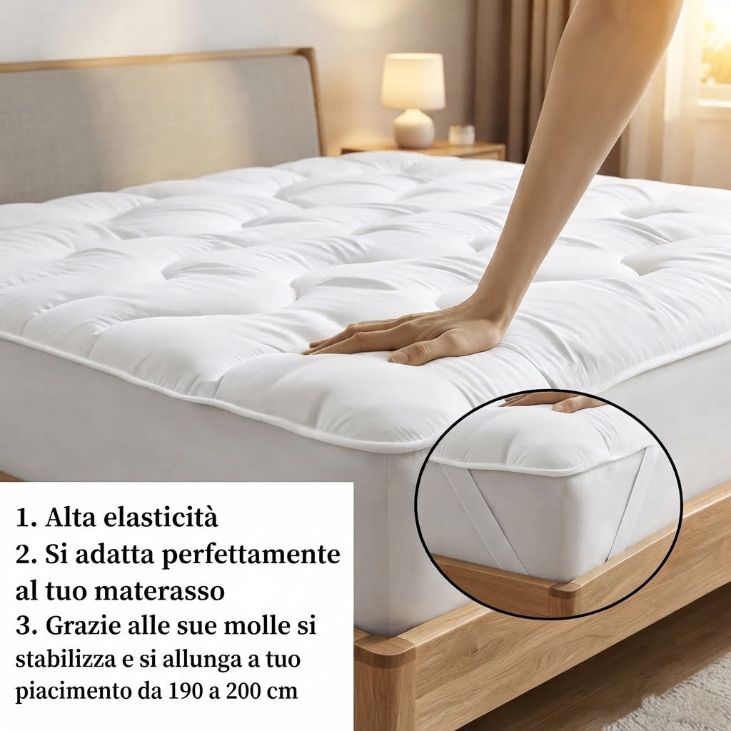 Topper Materasso Memory Farm Effetto Nuvola – Doppia Imbottitura Soffice, Fascia Elastica Antiscivolo, Singolo e Matrimoniale