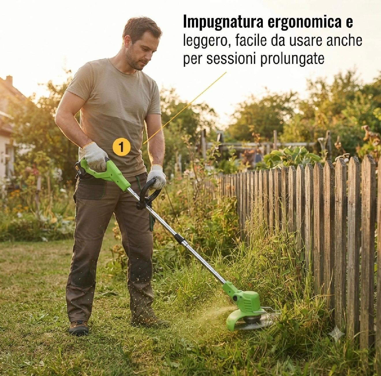 Coupe-Bordures sans Fil Professionnel 21V – Tondeuse à Gazon sans Fil avec Tête Rotative à 90°, Manche Télescopique 65-135cm et 4 Lames Interchangeables