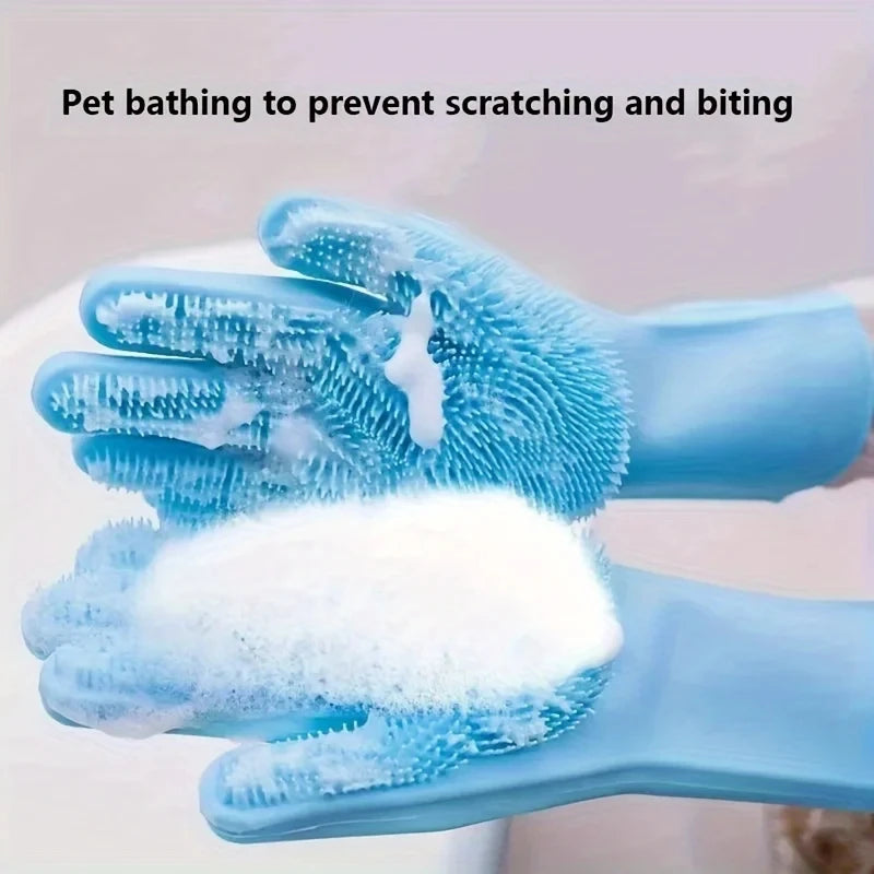 Guanti in silicone Spazzola per massaggio e bagno di cani e gatti, rimuove i peli morti e funge da spugna magica multiuso