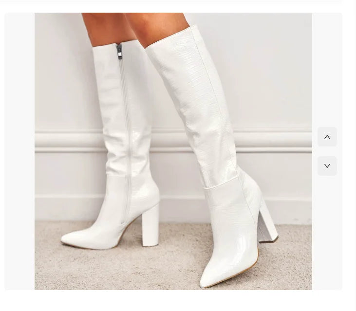 Nouvelles bottes à la mode hauteur genou avec talon épais et bout pointu