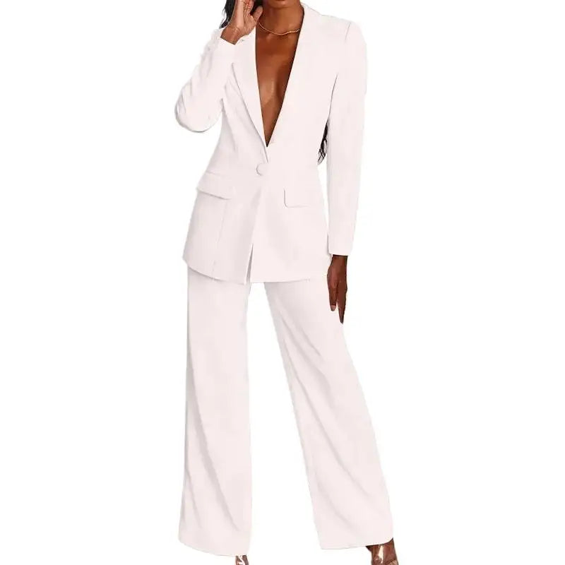Ensemble deux pièces de blazer et pantalon pour femme, ample, en solde, à manches longues, avec bouton et col à revers