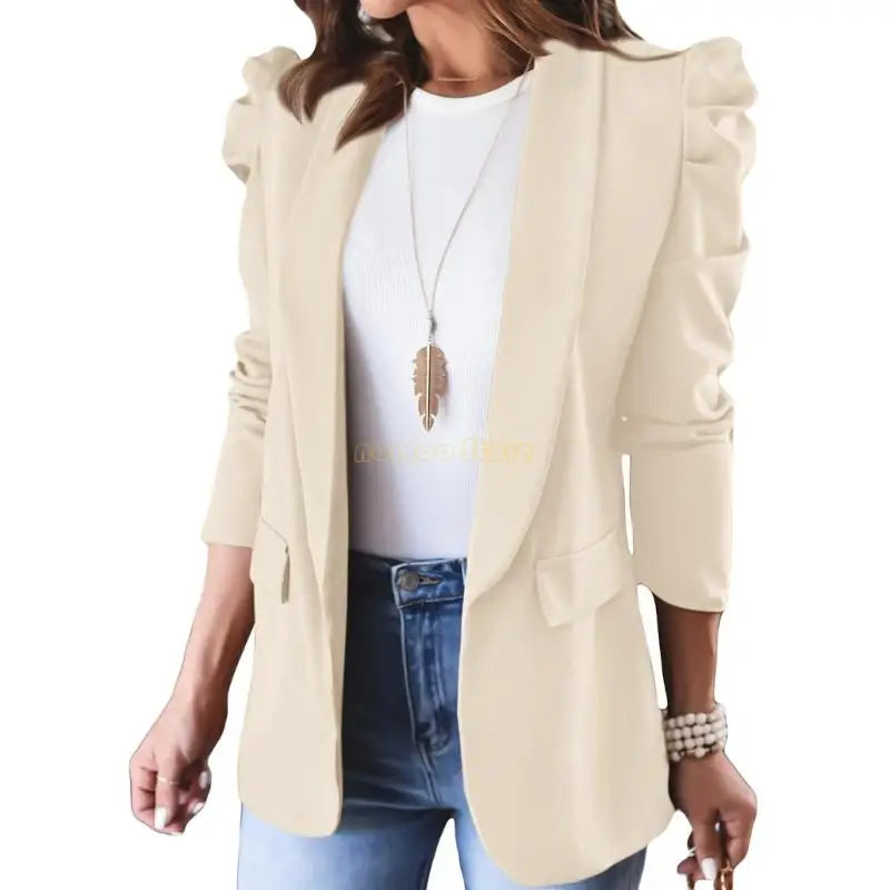 Veste décontractée pour femme Printanière avec manches bouffantes et col à revers