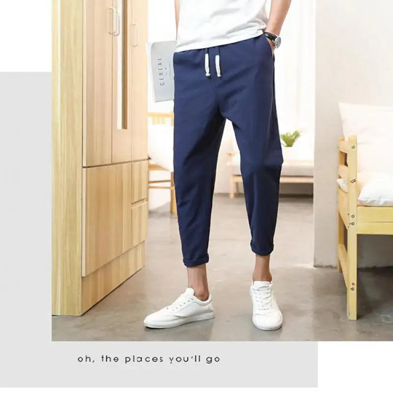 Nouveau pantalon d'été respirant en lin uni