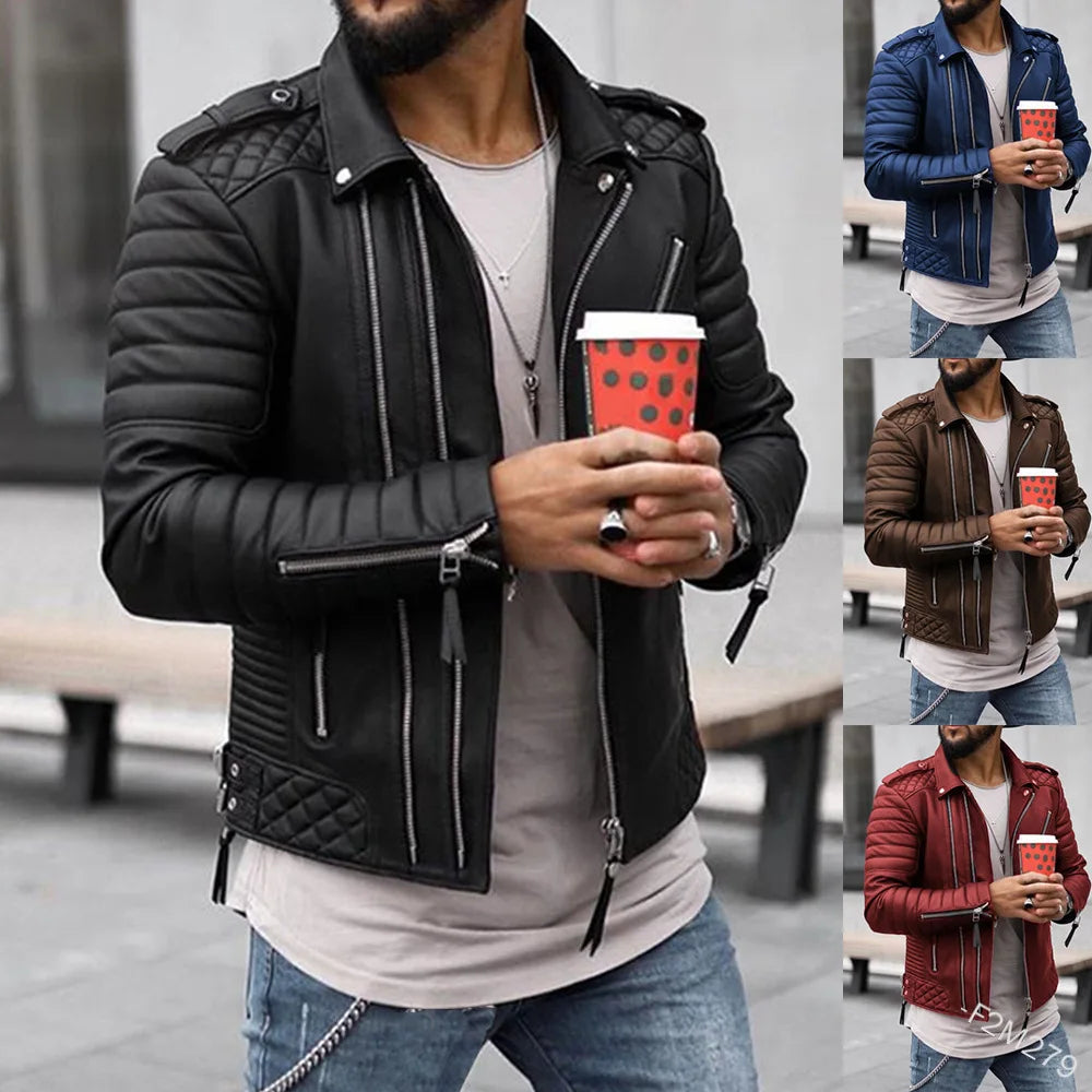 Herren-Leder-Motorradjacke für den Frühling