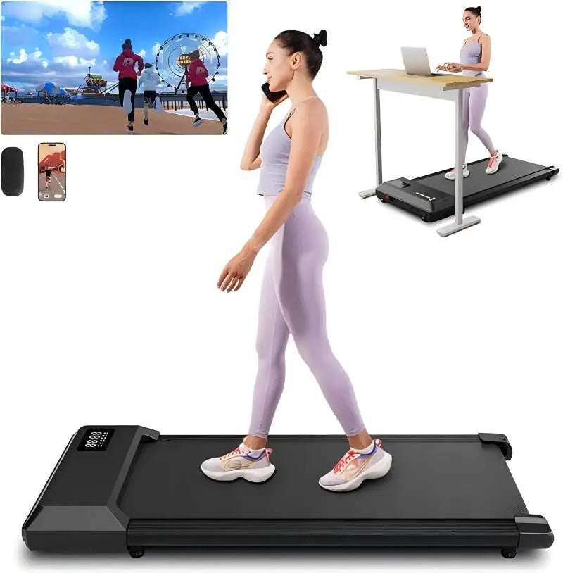 Tapis roulant 2-en-1 Superun pour la maison et le bureau, marcheur avec moteur de 2,5 CV, mini tapis roulant pour petits espaces avec application et télécommande.
