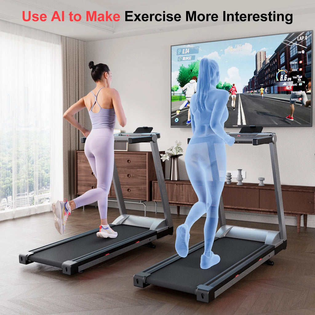 Tapis roulant pliable pour la maison avec inclinaison, moteur de 3,5 CV, Walking Pad avec guidon et support, capacité de 158 kg (350 LBS), écran tactile et suivi des données via application intelligente.