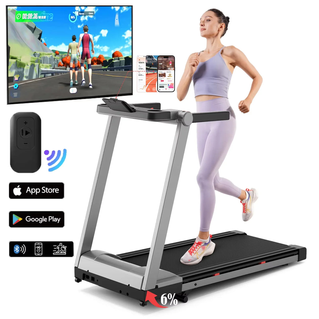 Tapis roulant pliable pour la maison avec inclinaison, moteur de 3,5 CV, Walking Pad avec guidon et support, capacité de 158 kg (350 LBS), écran tactile et suivi des données via application intelligente.