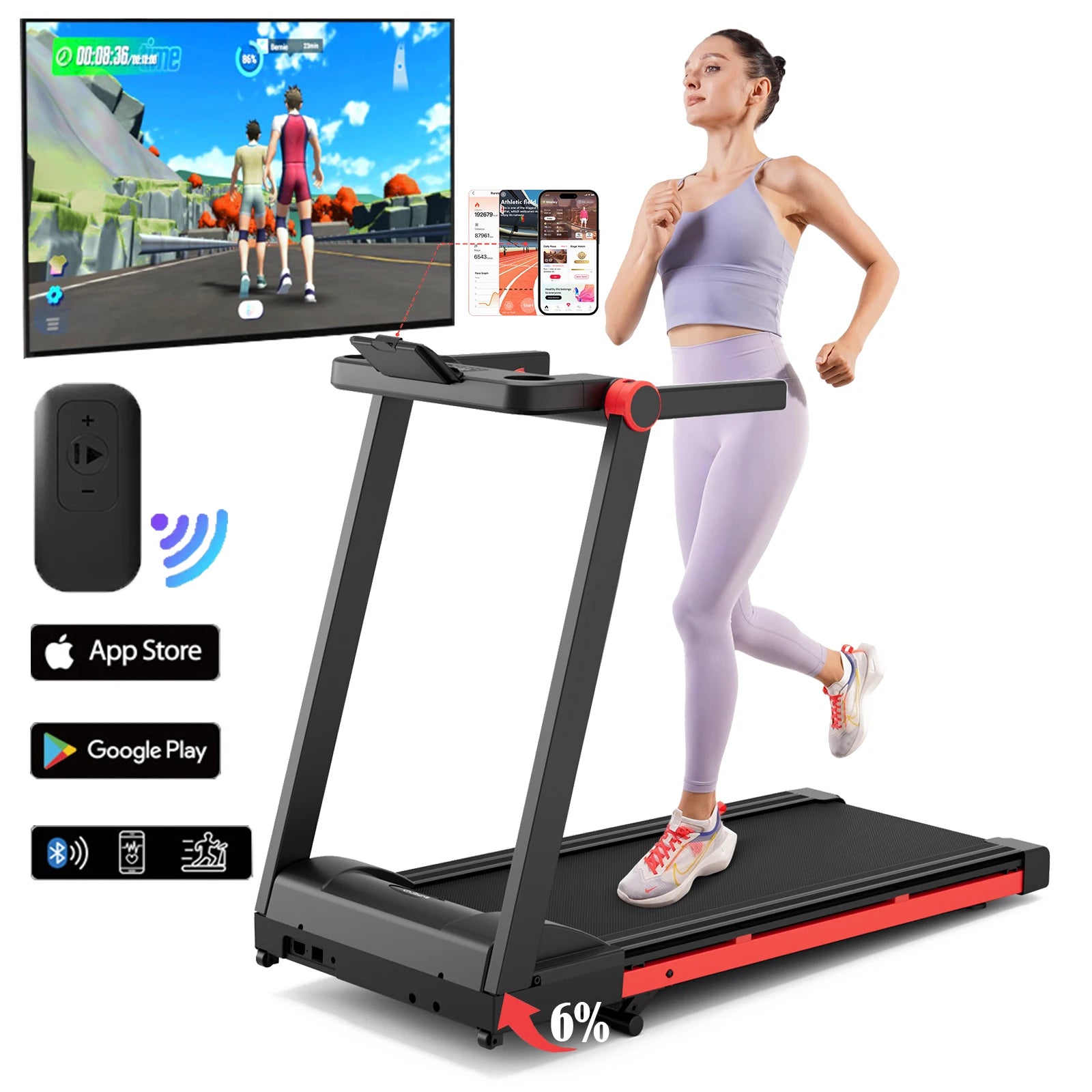 Tapis roulant pliable pour la maison avec inclinaison, moteur de 3,5 CV, Walking Pad avec guidon et support, capacité de 158 kg (350 LBS), écran tactile et suivi des données via application intelligente.