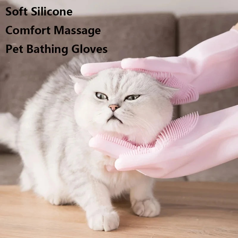 Guanti in silicone Spazzola per massaggio e bagno di cani e gatti, rimuove i peli morti e funge da spugna magica multiuso