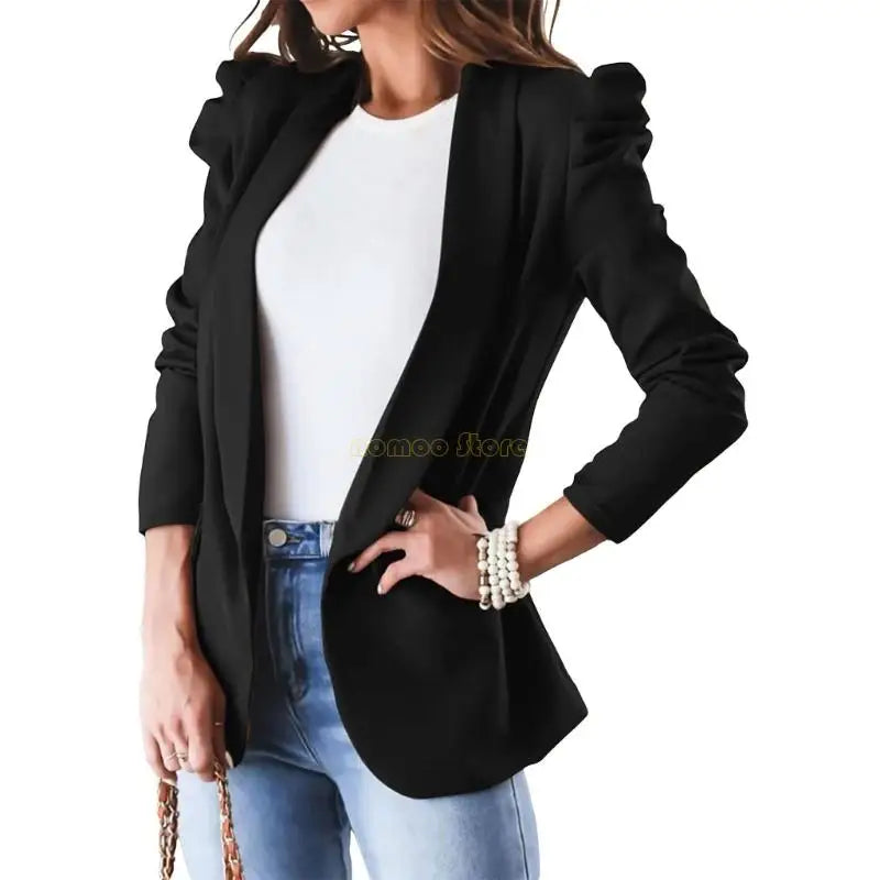 Veste décontractée pour femme Printanière avec manches bouffantes et col à revers