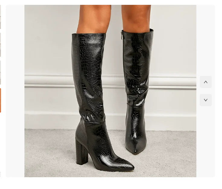 Nouvelles bottes à la mode hauteur genou avec talon épais et bout pointu