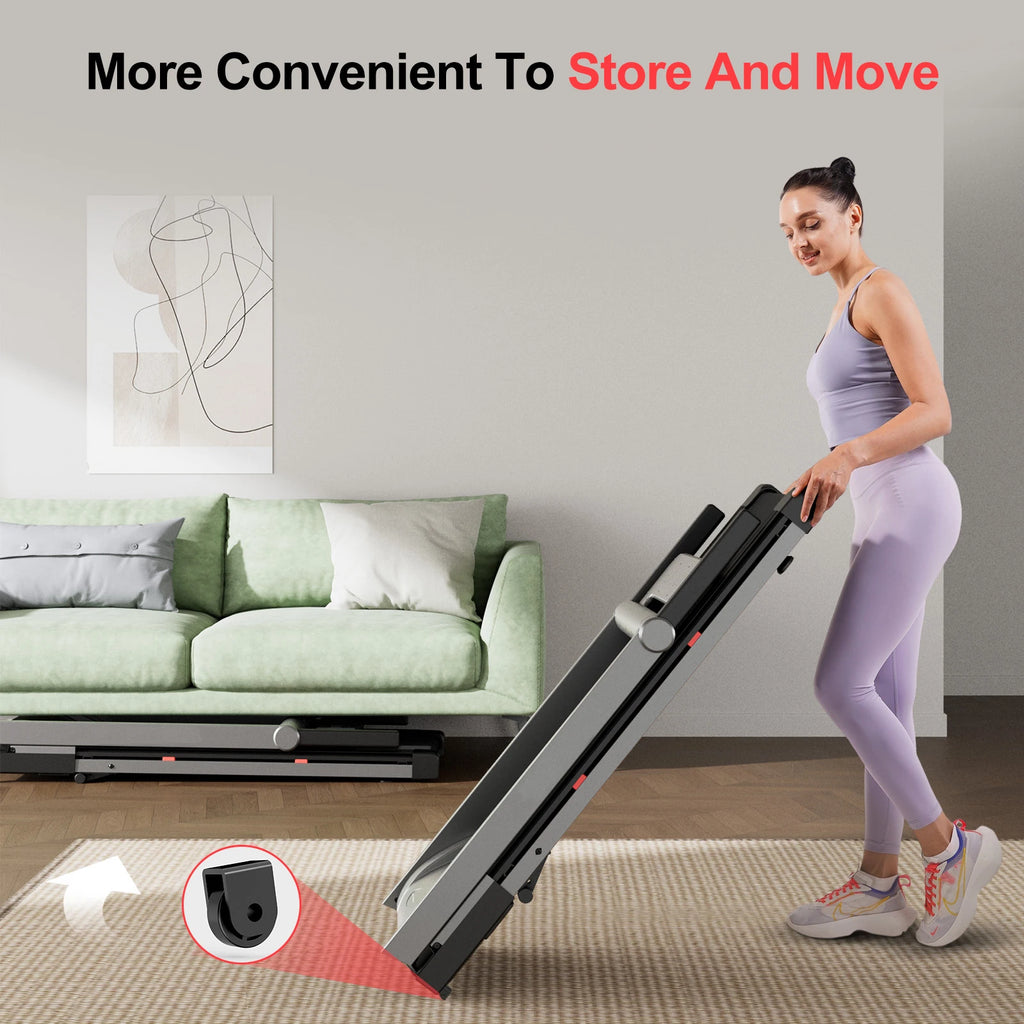 Tapis roulant pliable pour la maison avec inclinaison, moteur de 3,5 CV, Walking Pad avec guidon et support, capacité de 158 kg (350 LBS), écran tactile et suivi des données via application intelligente.