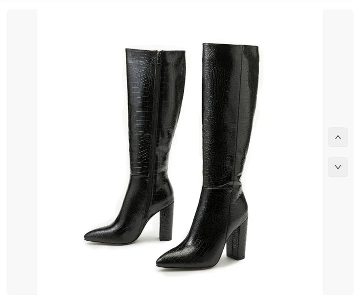 Nouvelles bottes à la mode hauteur genou avec talon épais et bout pointu