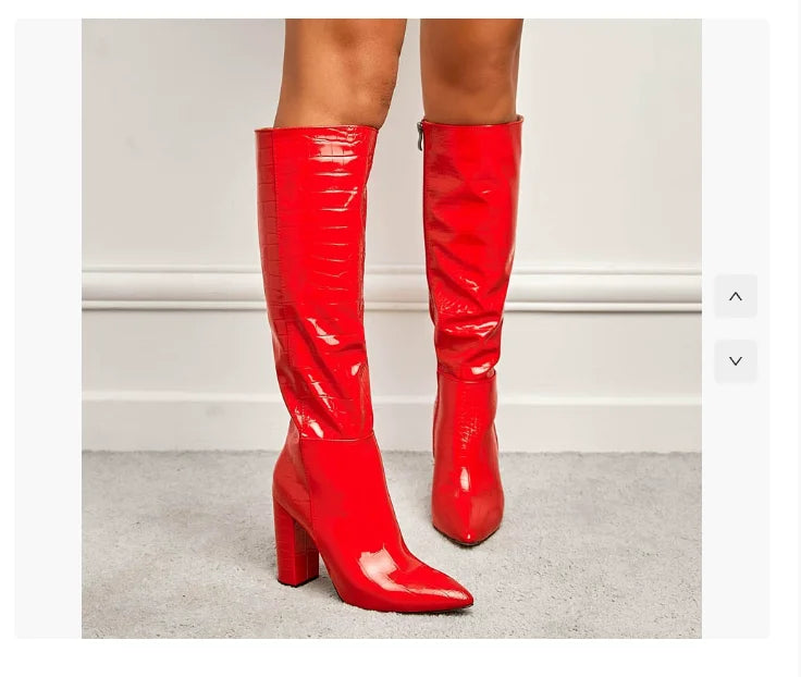 Nouvelles bottes à la mode hauteur genou avec talon épais et bout pointu