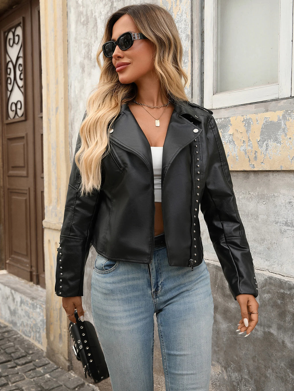 Giacca in ecopelle da donna stile Punk Biker
