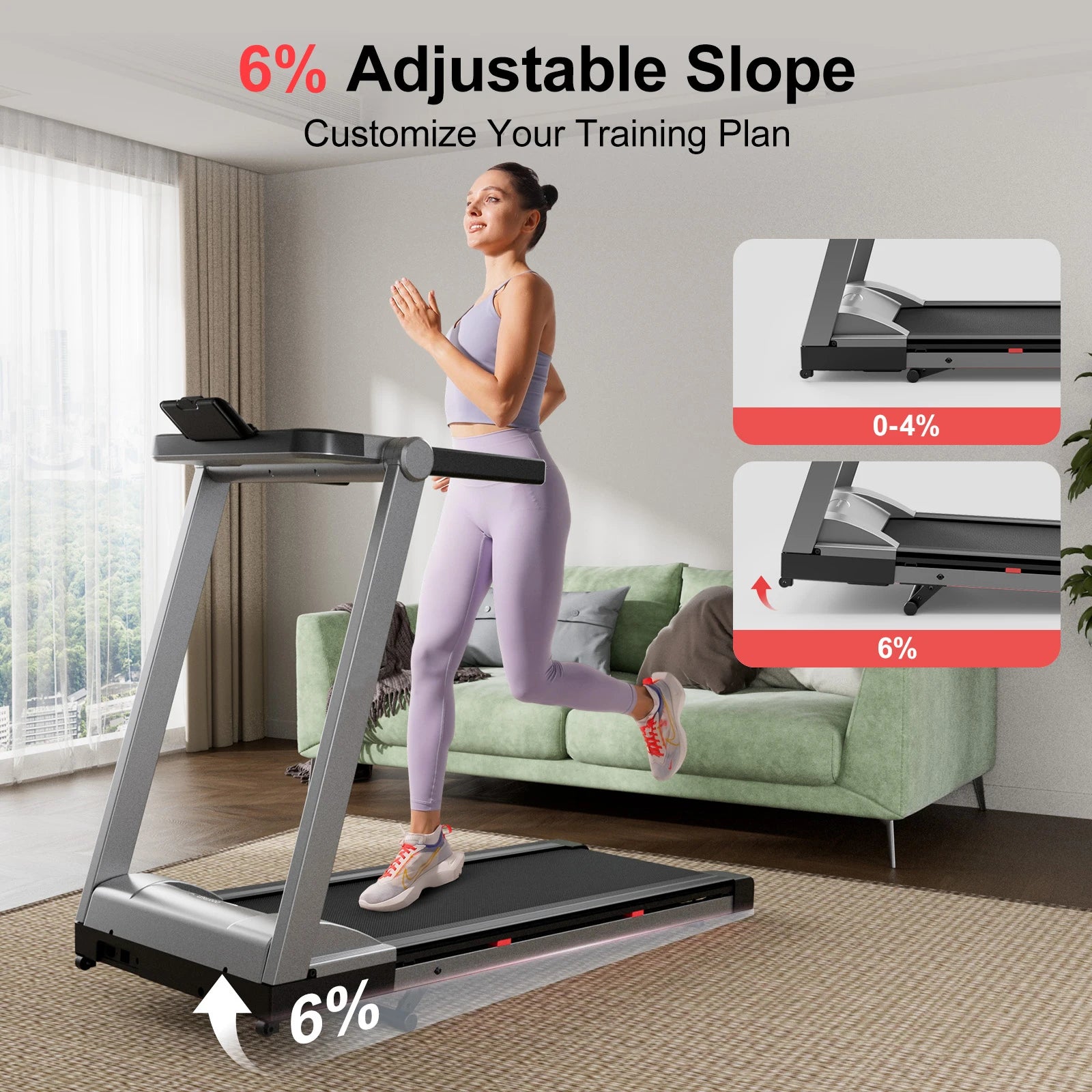 Tapis roulant pliable pour la maison avec inclinaison, moteur de 3,5 CV, Walking Pad avec guidon et support, capacité de 158 kg (350 LBS), écran tactile et suivi des données via application intelligente.