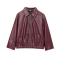 Blouson en similicuir bordeaux zippé avec col à revers