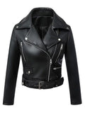Giacca da donna in ecopelle nera stile Moto Biker – Collezione Primaverile con cintura e cerniera