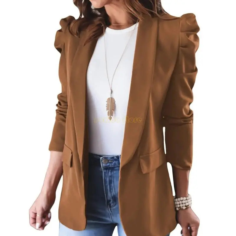 Legere Damenjacke für den Frühling mit Puffärmeln und Reverskragen