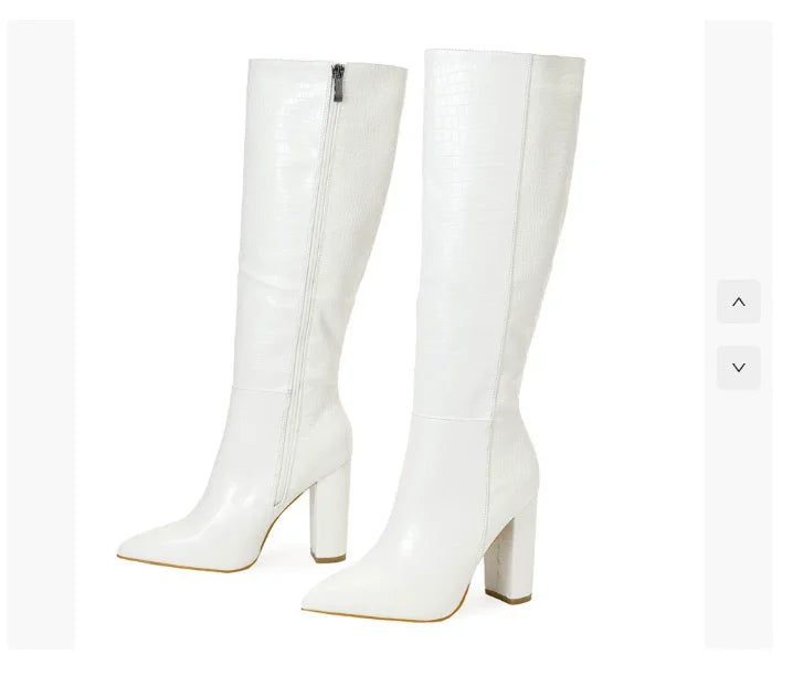 Nouvelles bottes à la mode hauteur genou avec talon épais et bout pointu
