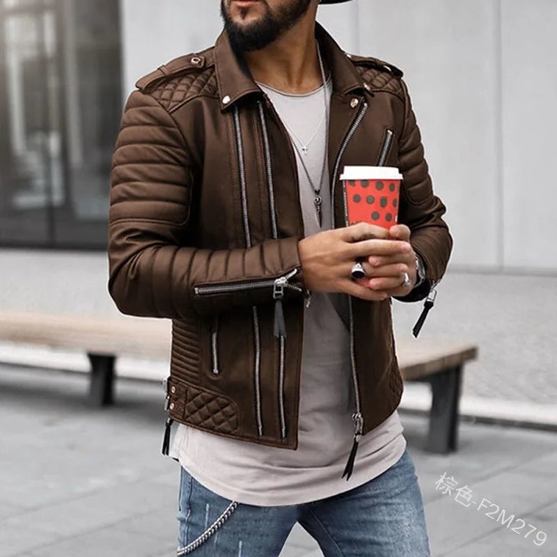 Herren-Leder-Motorradjacke für den Frühling