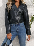 Veste motard femme en similicuir avec col à revers, collection printemps