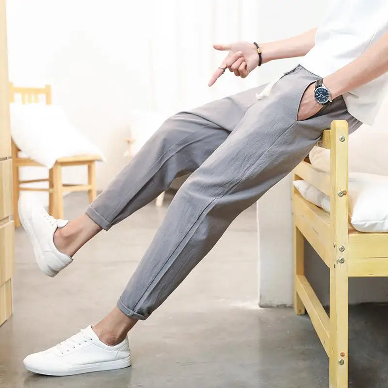 Nouveau pantalon d'été respirant en lin uni