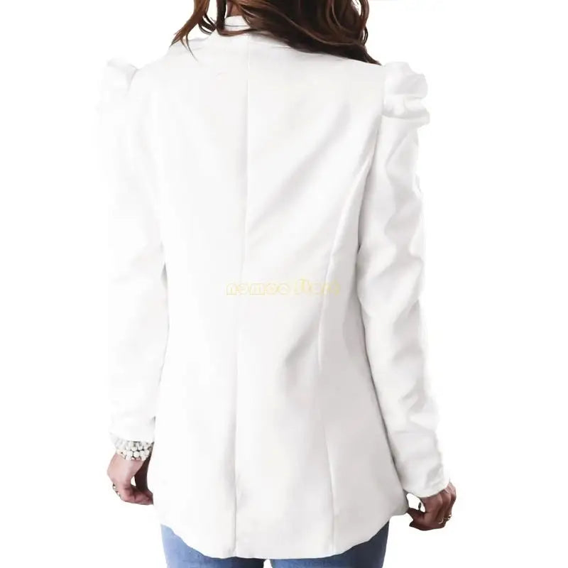 Veste décontractée pour femme Printanière avec manches bouffantes et col à revers