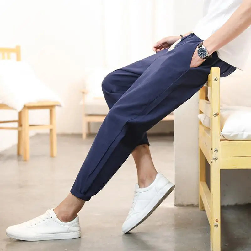 Nouveau pantalon d'été respirant en lin uni
