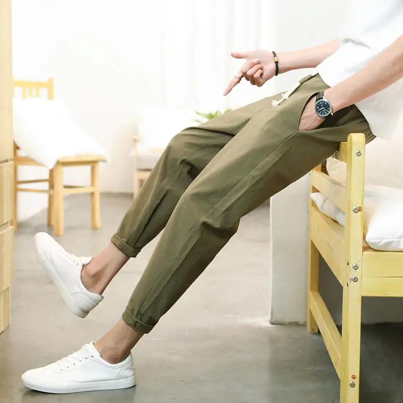 Nouveau pantalon d'été respirant en lin uni