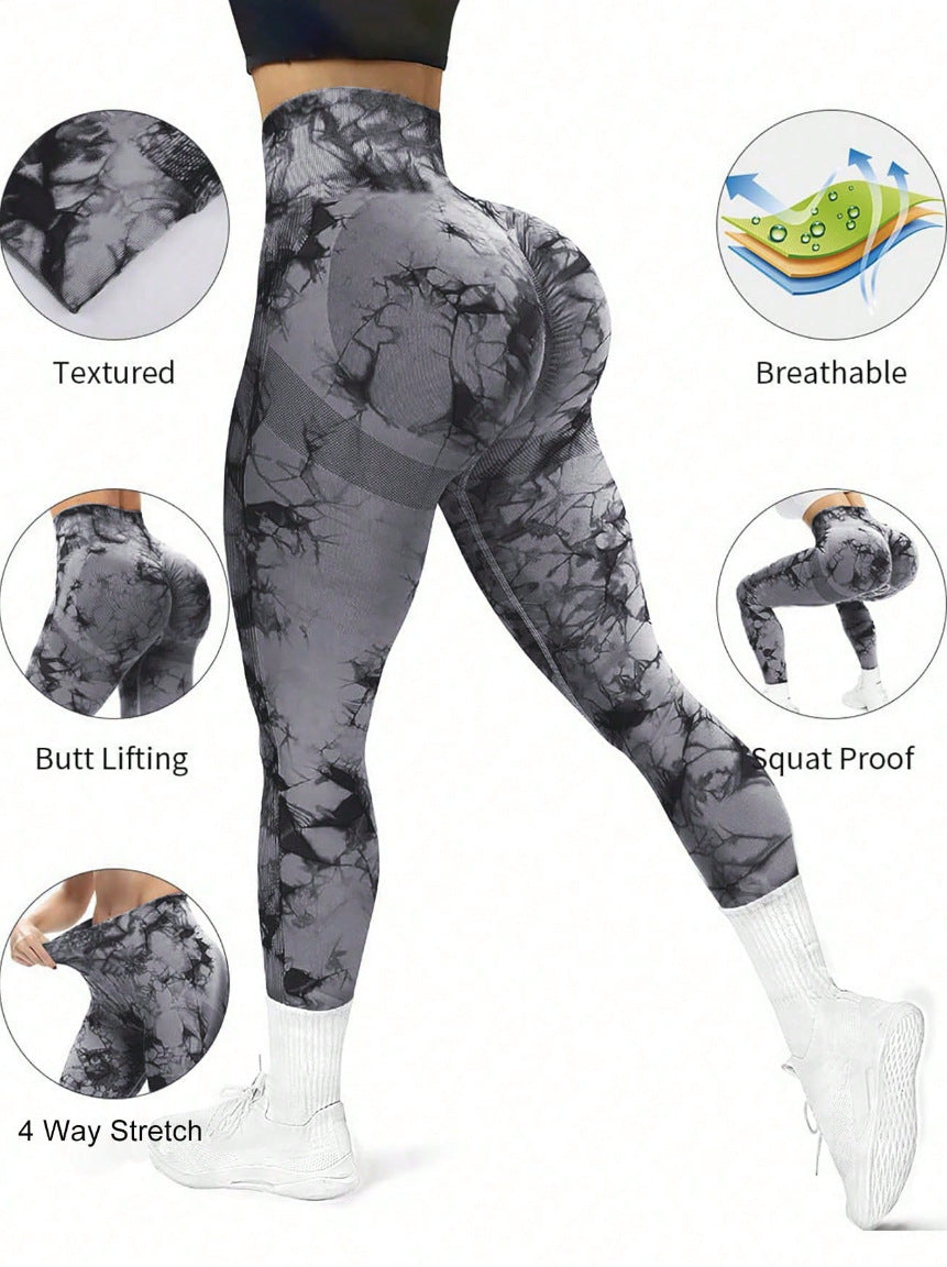 Pantaloni yoga tie-dye donna vita alta effetto pesca – Seamless