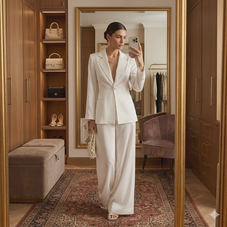 Completo giacca e pantalone a gamba ampia